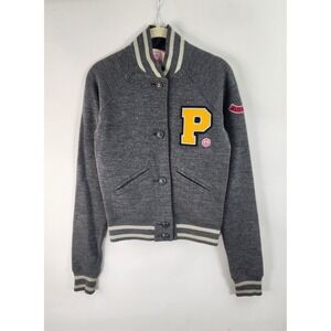 Victoria Secret PINK Varsity Letter Jacket Women's XS Wool Blend  Gray *note*